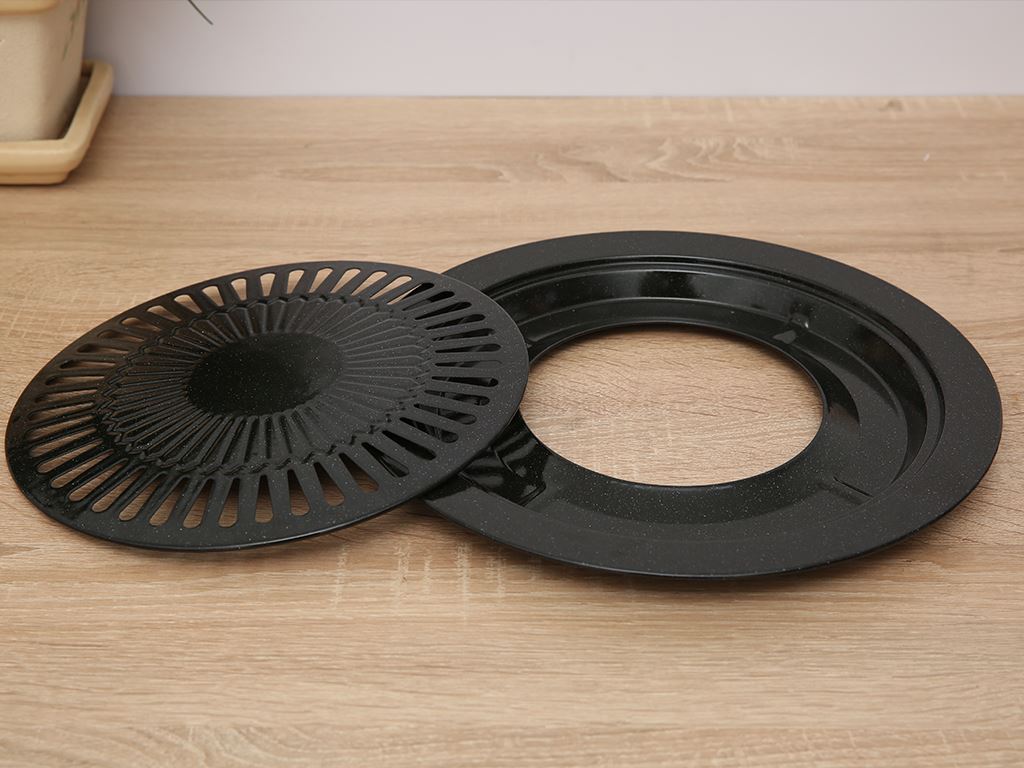 Vỉ nướng tráng men chống dính 30cm Fujishi, Có khay hứng dầu mỡ - Hàng chính hãng