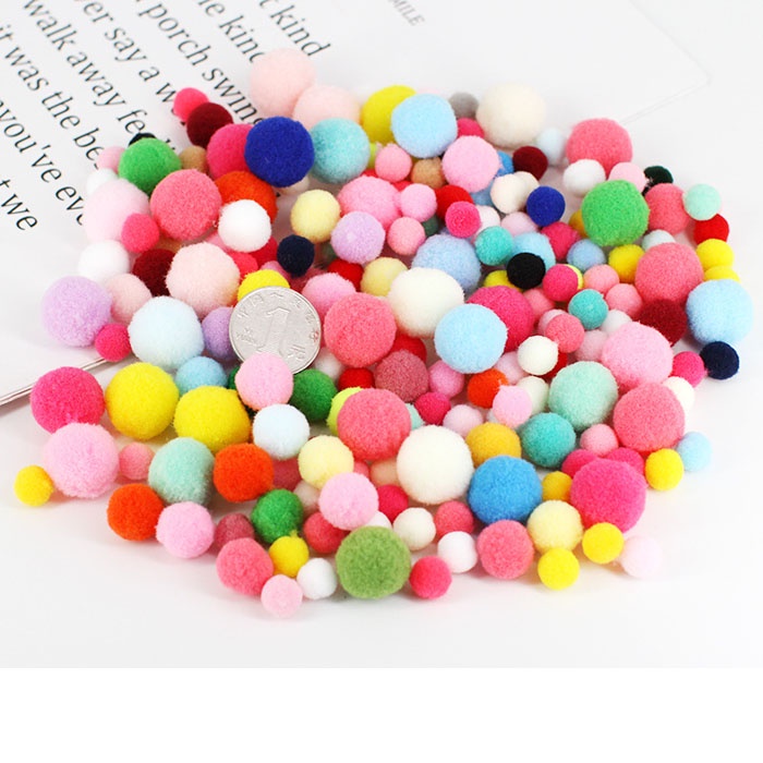 Túi 200 quả pom pom mix màu nhiều size, cho bé tập gắp, trang trí, làm đồ thủ công xinh xắn