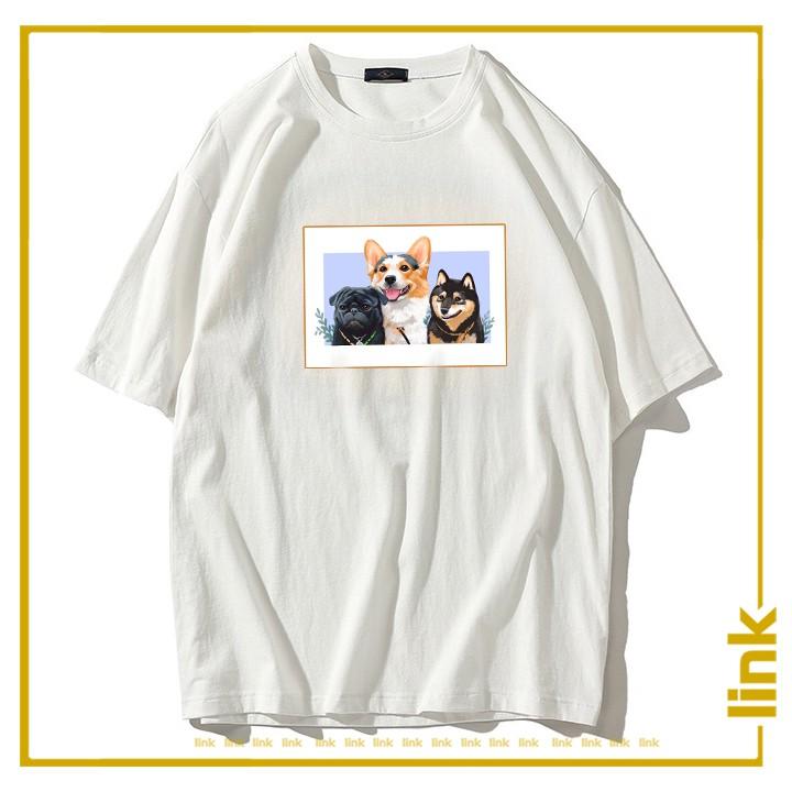 Áo thun nữ CHÓ CORGI đáng yêu tay lỡ unisex ( Đen, Trắng )