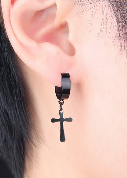 Bông tai kẹp thánh giá tòn ten BT380, Khuyên tai thánh giá kẹp thời trang unisex - Màu đen
