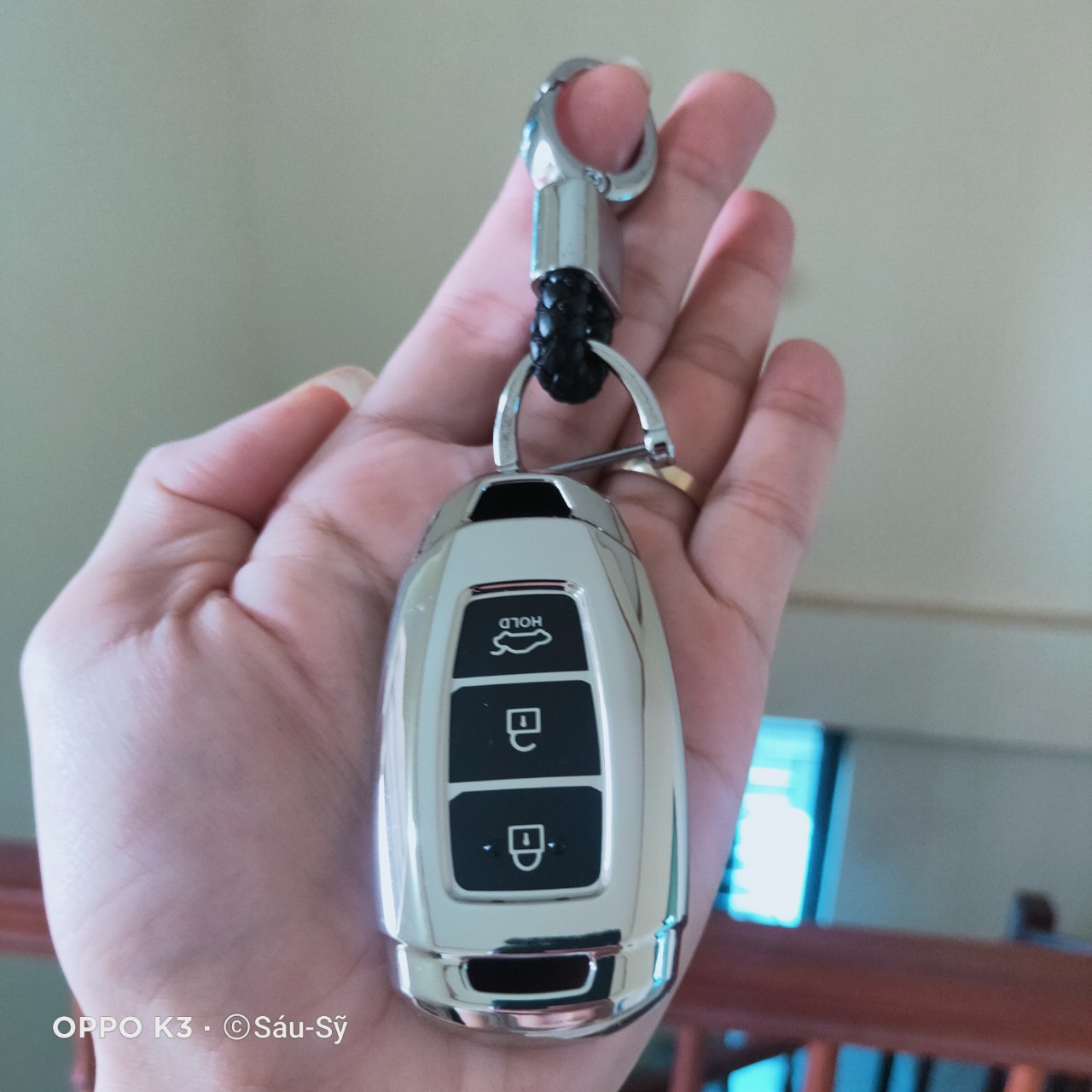 Bao chìa khoá ô tô Kona, Accent, Santafe silicon mạ crom bản 3 nút Full hộp