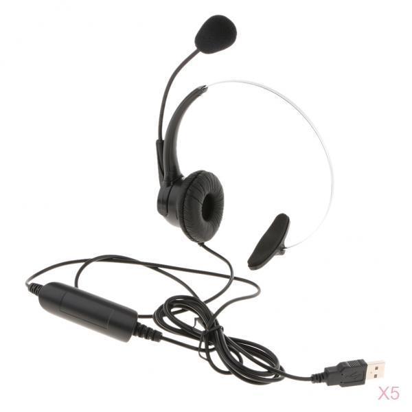 5Pcs Call Center Monaural USB Headset with Mic Microphone for Computer