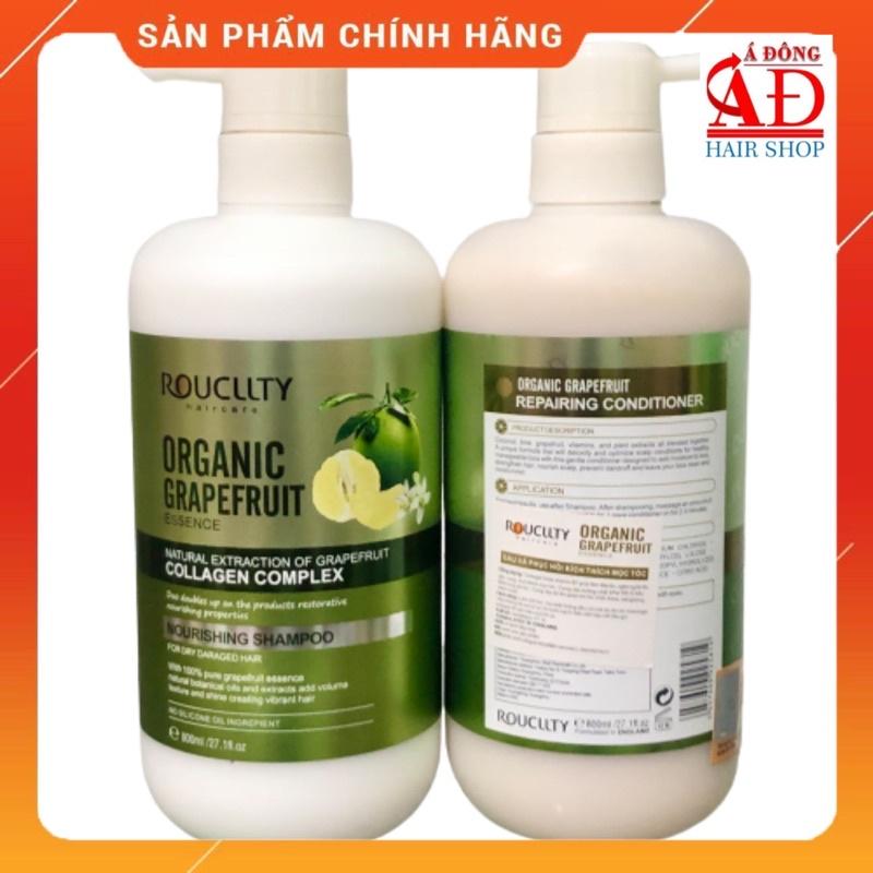 BỘ DẦU GỘI XẢ BƯỞI ROUCLLTY ORGANIC GRAPEFRUIT COLLAGEN CHỐNG RỤNG MỀM MƯỢT 800ML*2