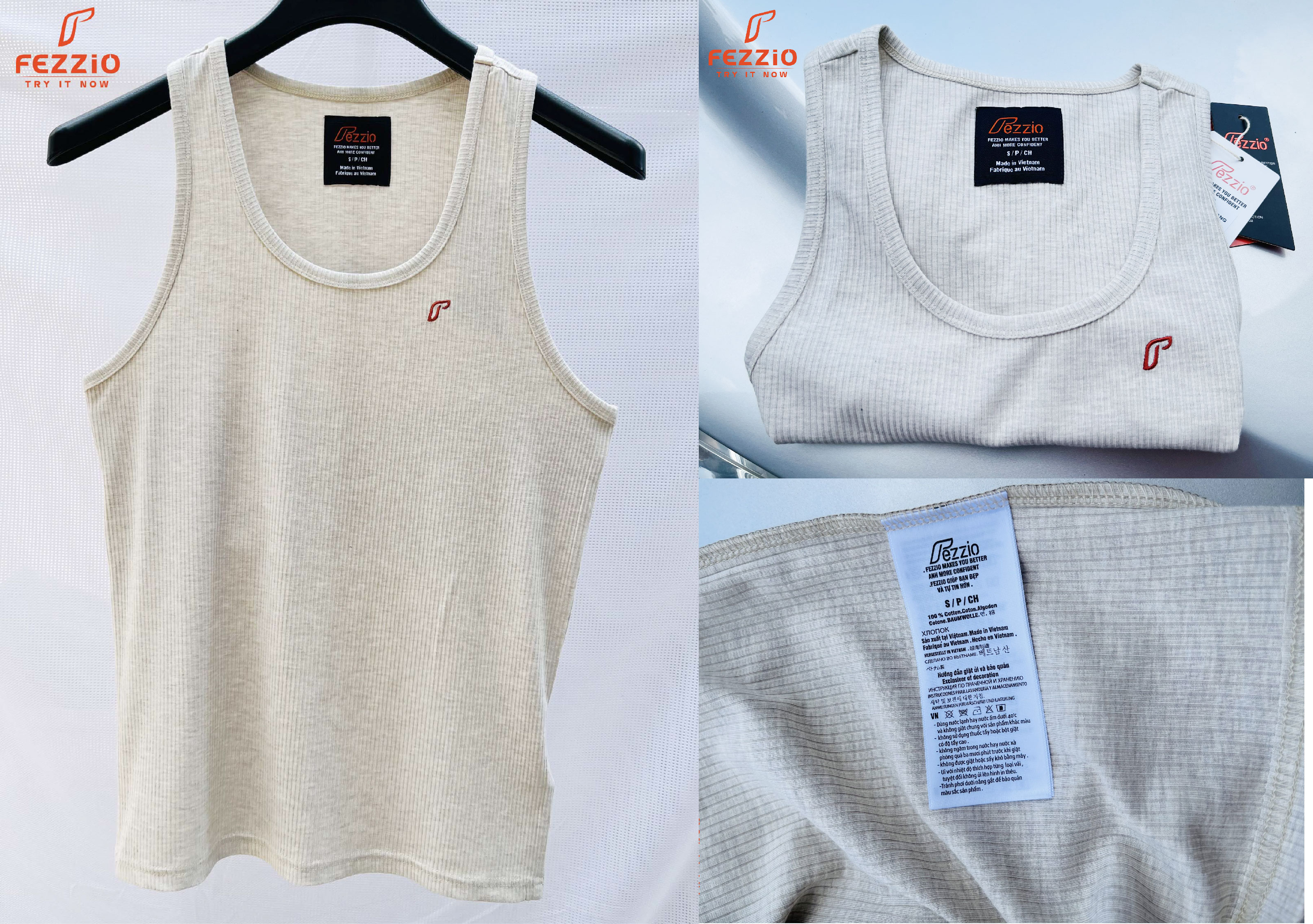 Áo 3 lỗ nam body, áo tank top gym chất thun gân 100% cotton cao cấp thương hiệu Fezzio