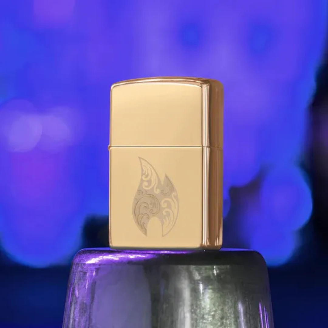 Bật Lửa Zippo Filigree Flame Design - Họa Tiết Ngọn Lửa Khắc Chìm - Đồng Thau Đánh Bóng Cao Cấp