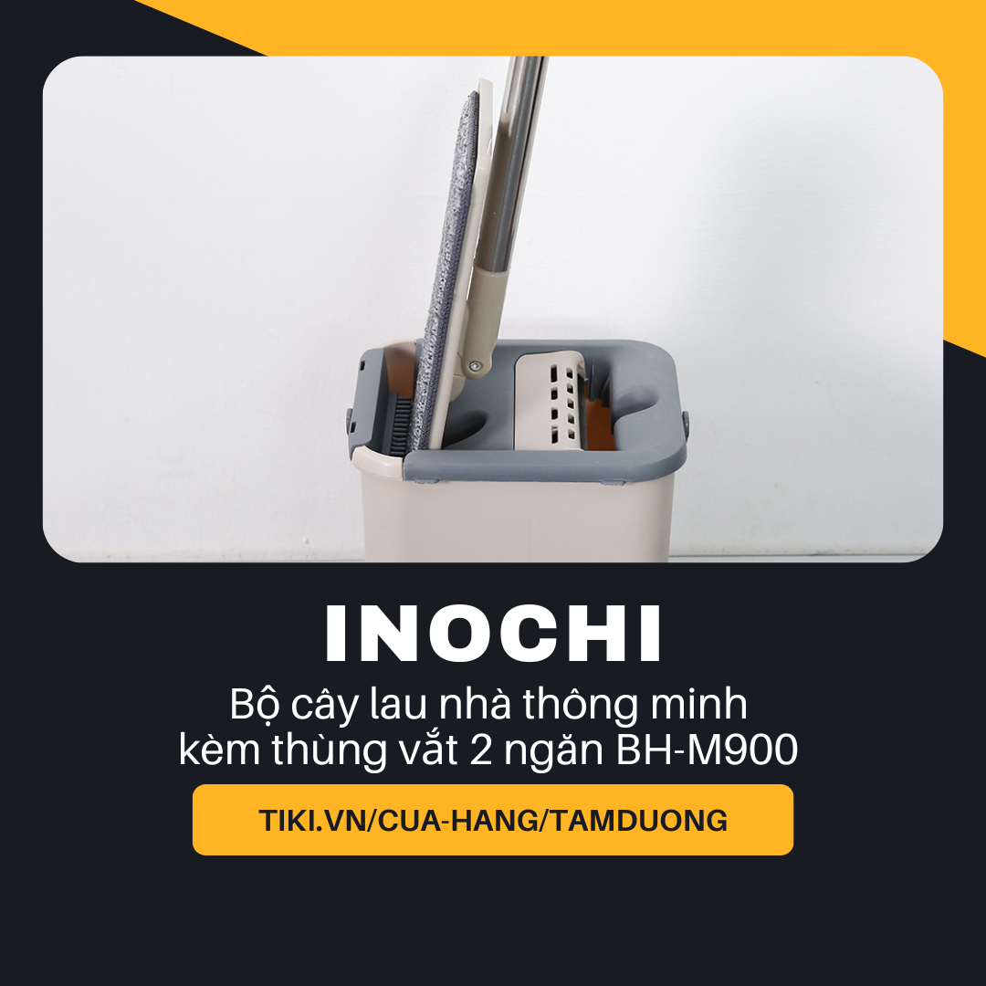 Bộ cây lau nhà thông minh kèm thùng vắt 2 ngăn sizes trung Inochi BH-M900