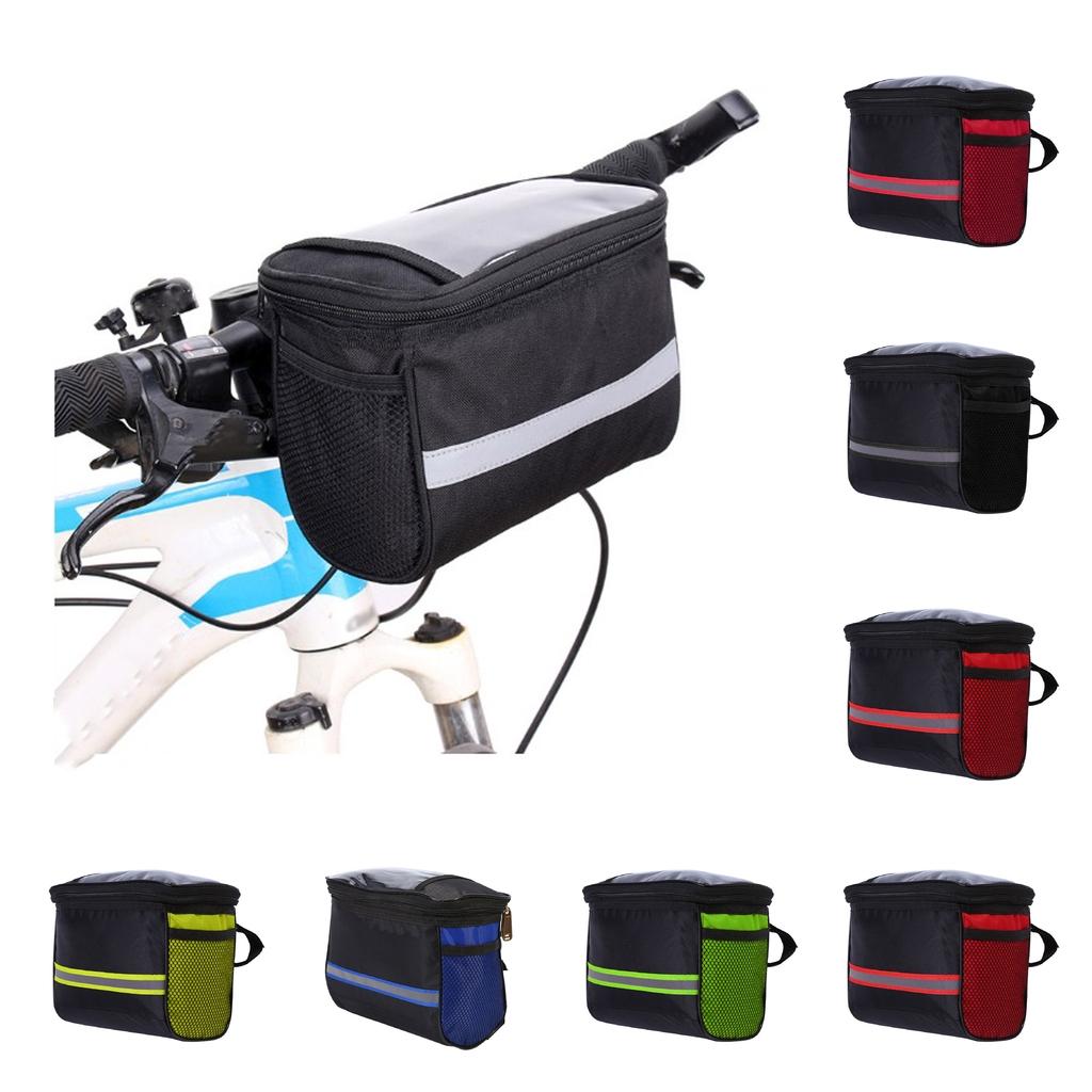 Bike Handlebar Bag Waterproof Bike Basket Bicycle Front Storage Bag with Reflective Strip