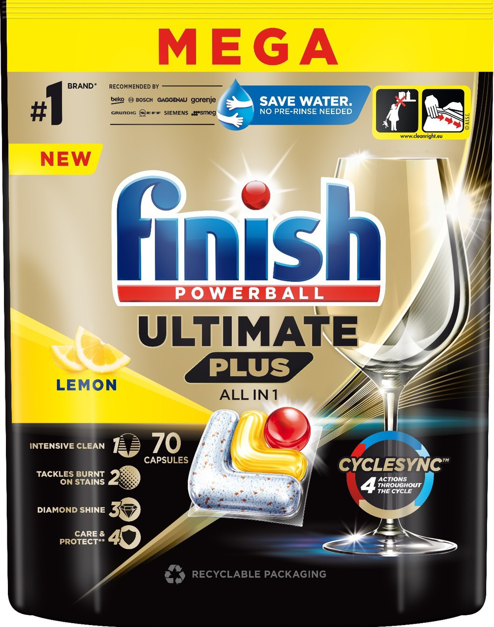 Viên rửa bát Finish quantum Ultimate Plus 70 viên Hương Chanh