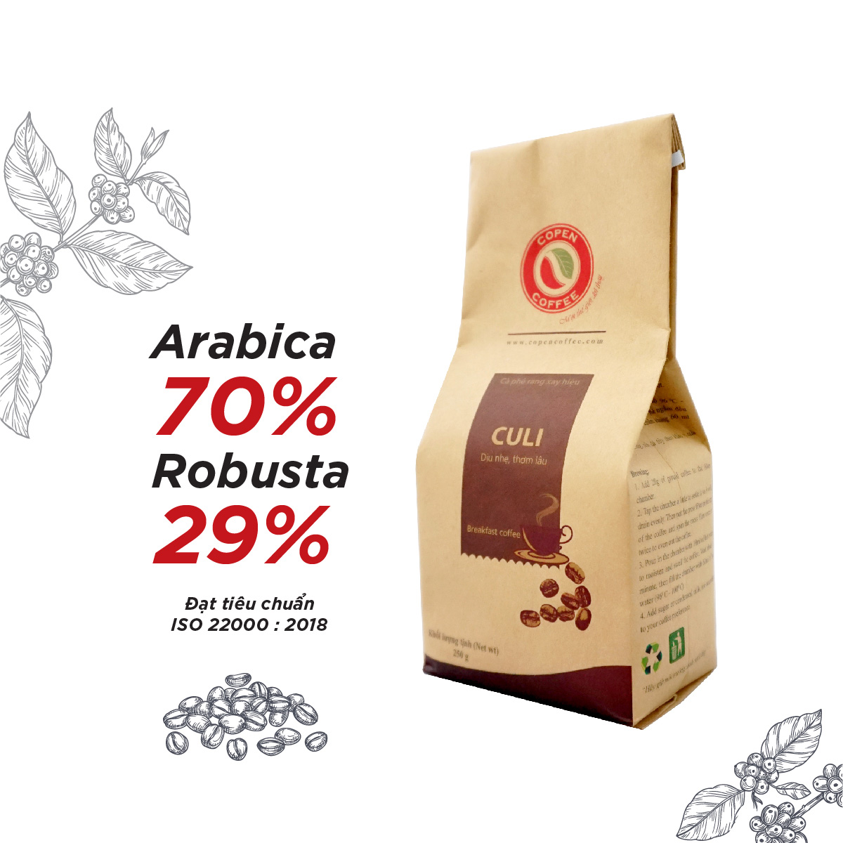 Cà phê rang xay Copen coffee Culi 250g