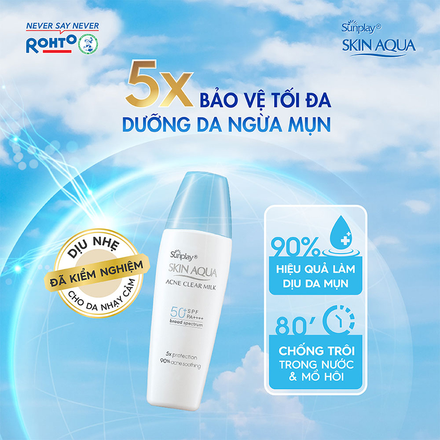 Kem chống nắng Skin Aqua cho da mụn, dạng sữa dùng hàng ngày Sunplay Skin Aqua Acne Clear Eco Việt Nam SPF 50, PA++++ 25g