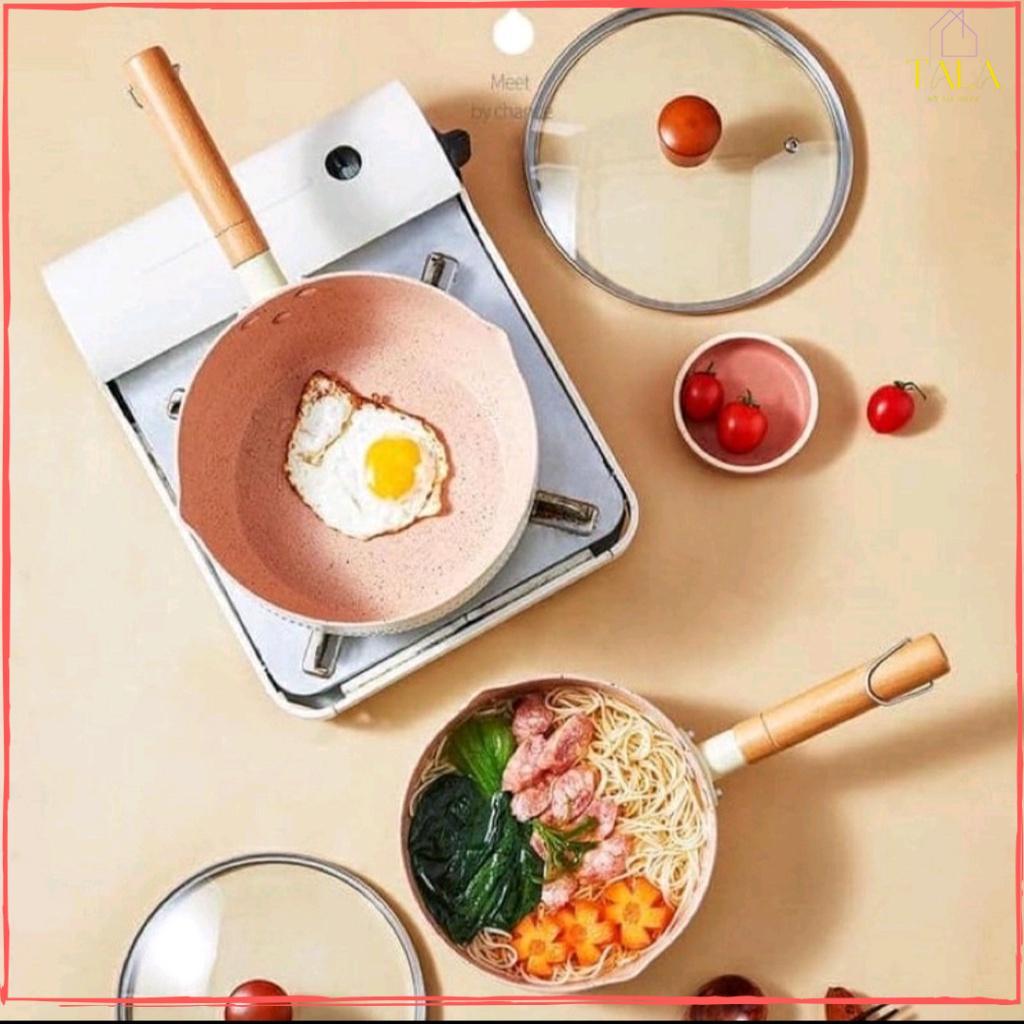 Chảo Chống Dính 18cm Đáy Sâu Kiểu Nhật - Chảo Chống Dính Chiên Xào, Nấu Bột Cho Bé Tay Cầm Gỗ