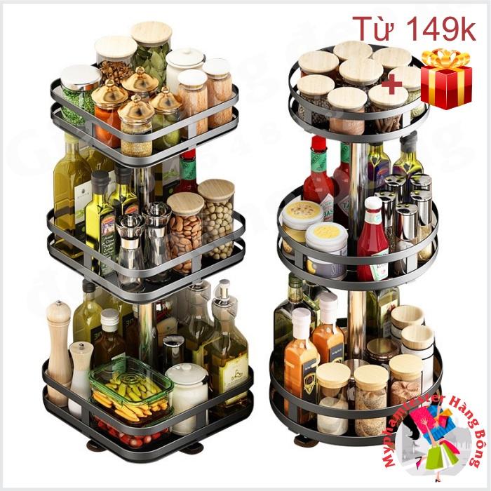 Kệ THÉP đen, kệ đen tròn/vuông xoay 360*cao cấp 2 tầng, 3 tầng