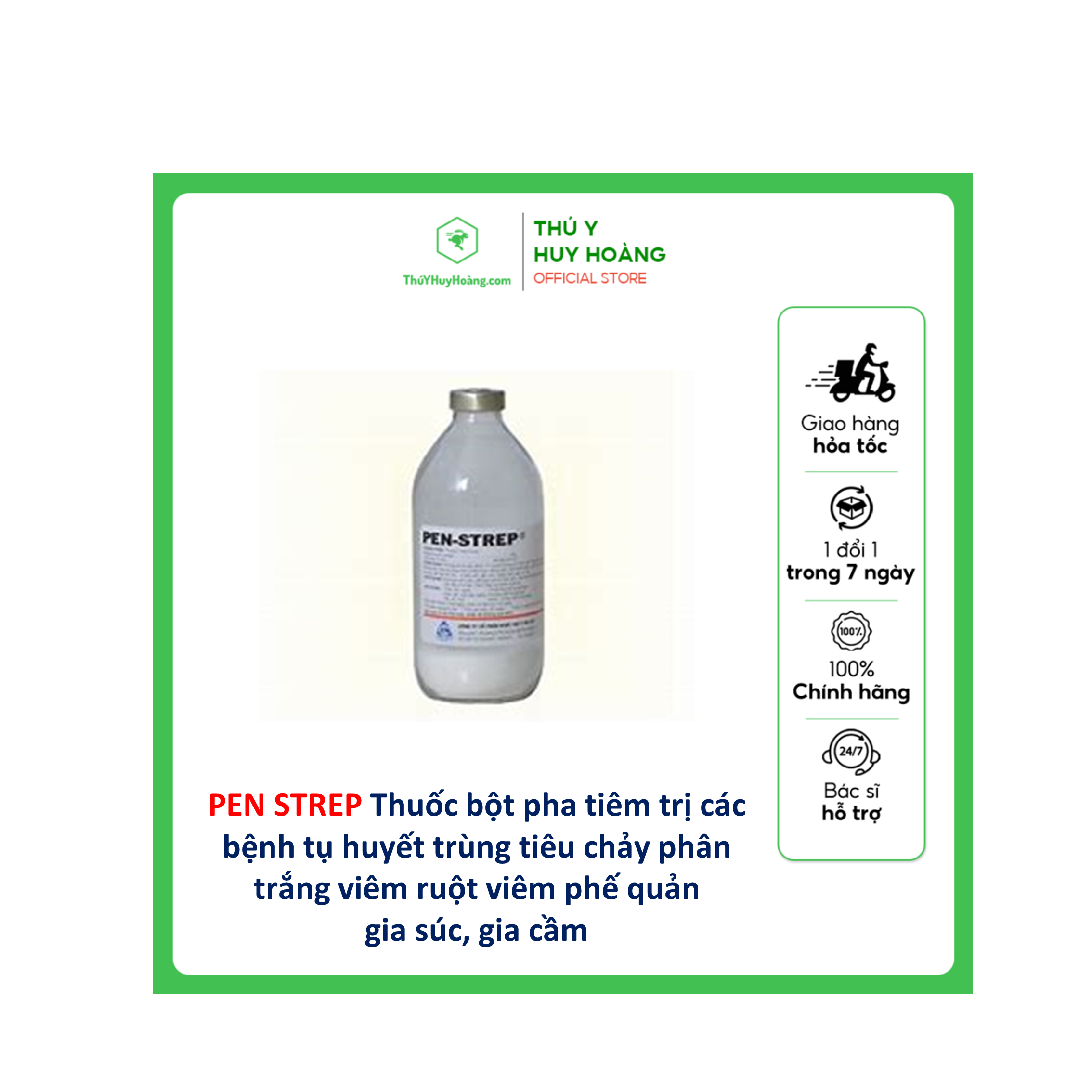 PEN STREP Thuốc bột pha tiêm trị các bệnh tụ huyết trùng tiêu chảy phân trắng viêm ruột viêm phế quản