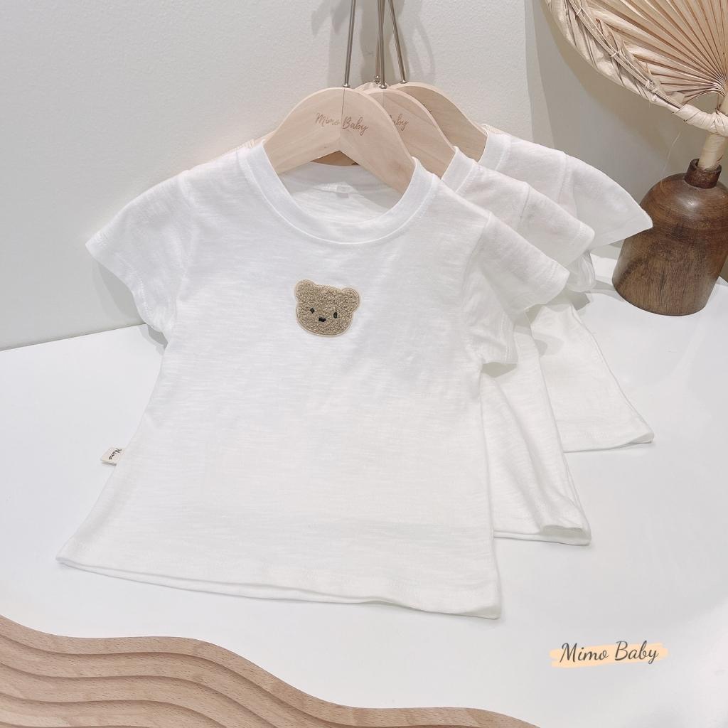 Áo cotton xước, áo cộc tay đính gấu thêu dễ thương cho bé Mimo Baby QA30