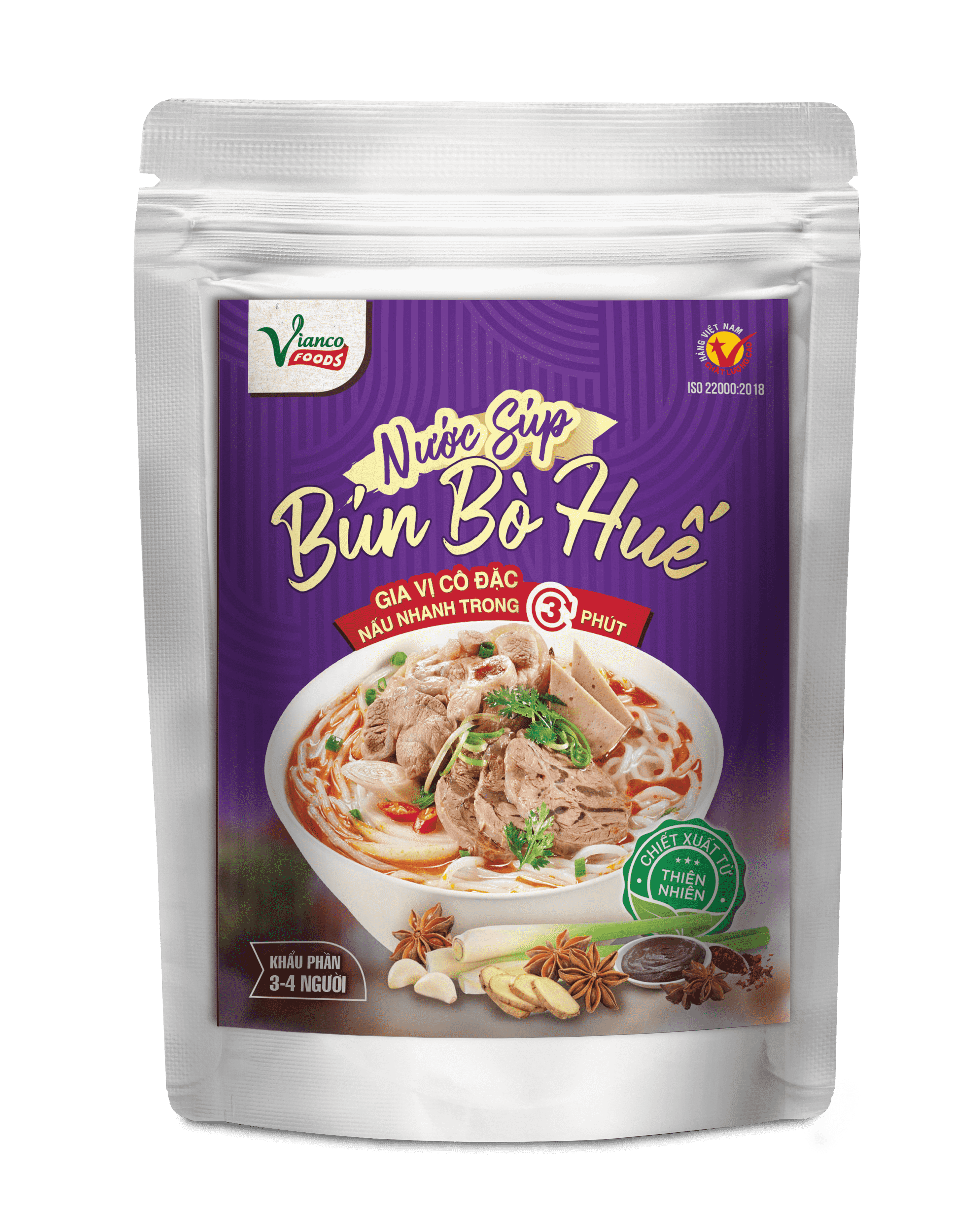 Nước Súp Bún Bò Huế ViancoFoods - Việt Ấn 03 gói x 200ml - Gia vị nấu tiện lợi