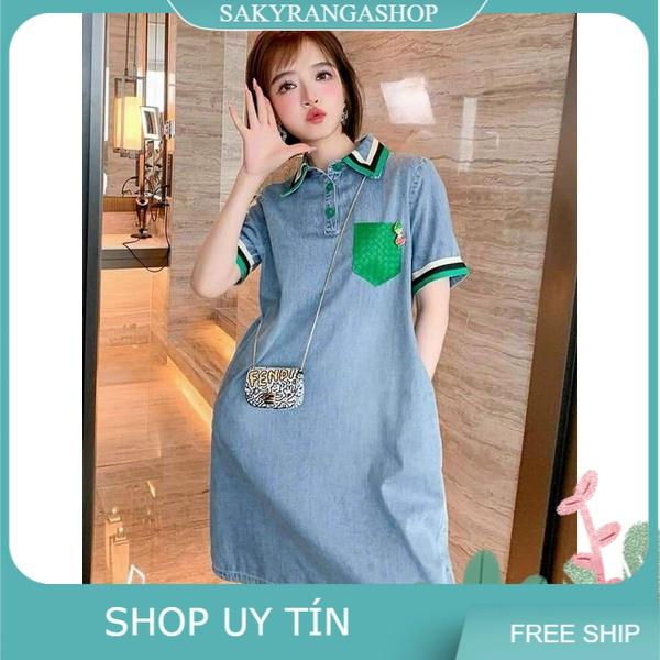 HÀNG NHẬP - ĐẦM SUÔNG JEAN PHỐI TÚI XANH
