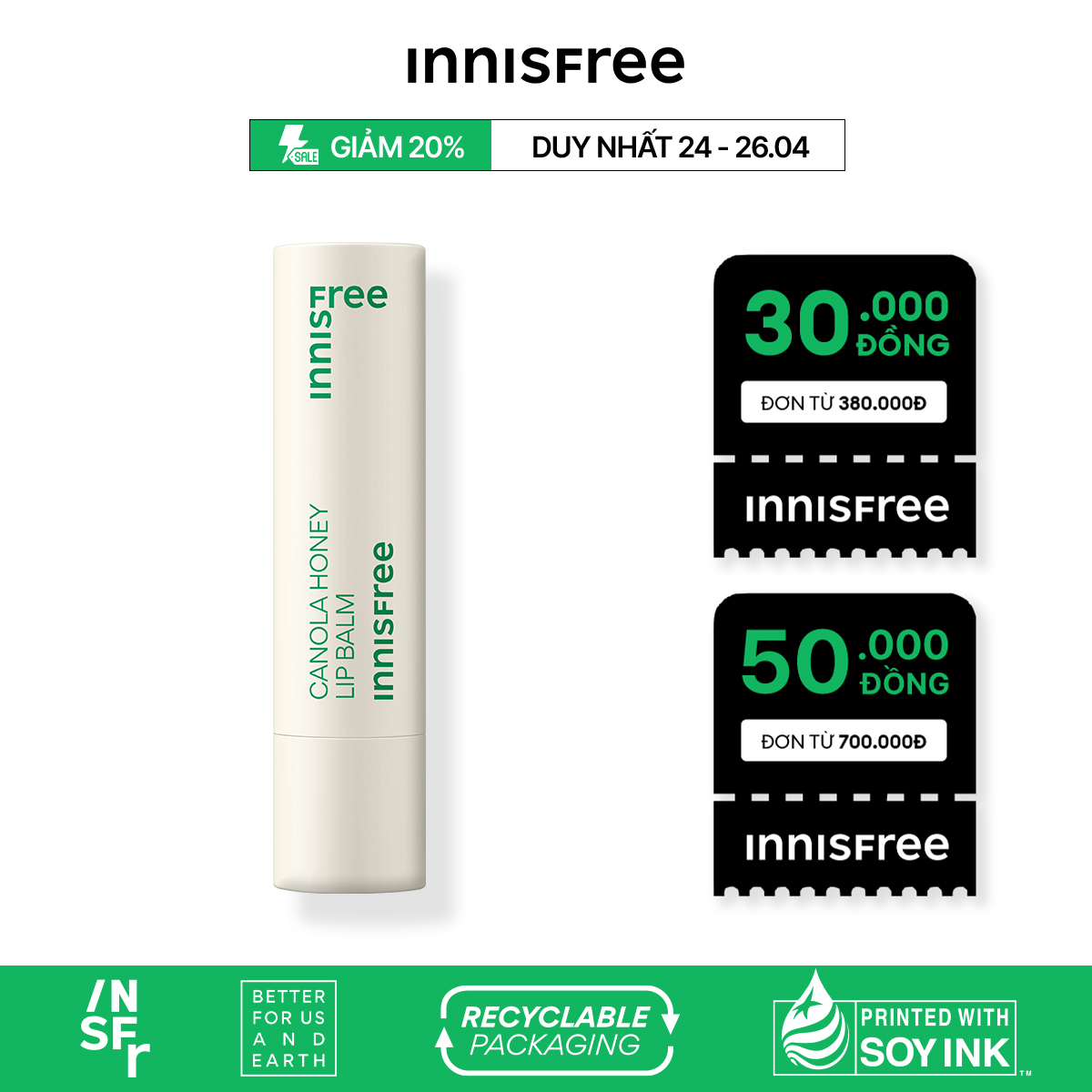 Son dưỡng ẩm không màu INNISFREE Canola Honey Lip Balm 3.5g