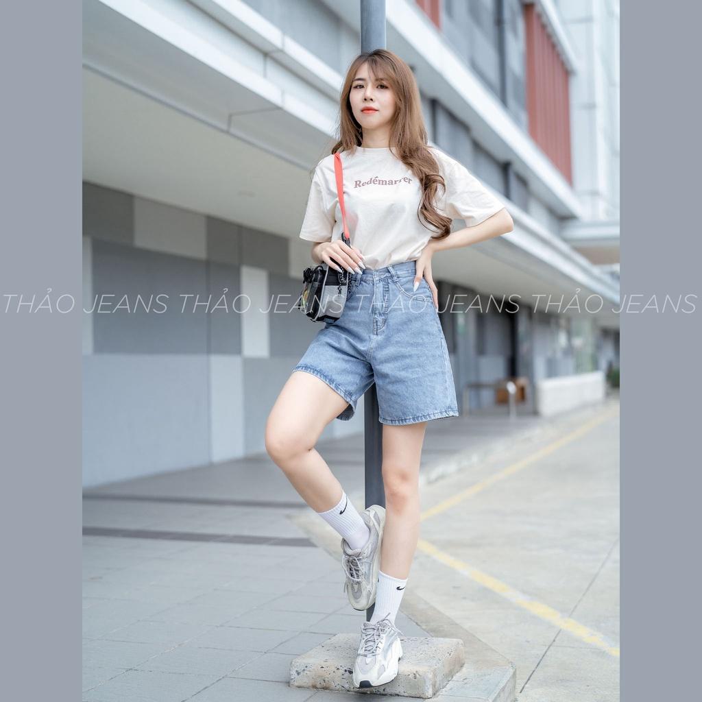 Quần jean nữ ngố ống rộng lưng cao - quần sort ống rộng