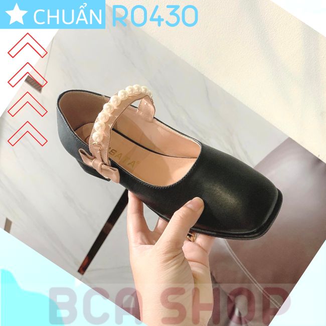 Giày cao gót nữ màu đen 4p RO430 ROSATA tại BCASHOP kiểu dáng công chúa với quai ngang đính ngọc tr.ai và nhấn nơ