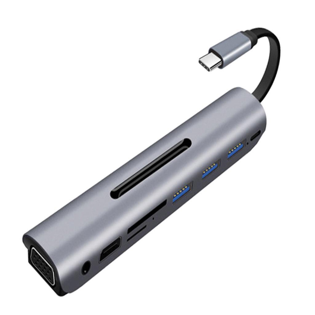 9 in1 HUB Type-C to VGA Audio TF SD 3x USB 3.0 Charging Dock Adapter