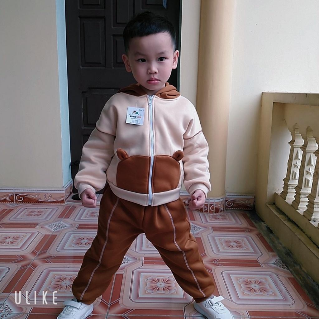Bộ quần áo cho bé trai bé gái NG880, Bộ nỉ bông cho bé trai hình tai gấu cho bé 7 - 27kg Trang Store