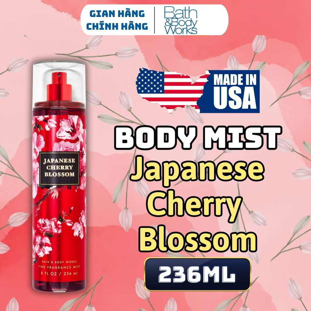 Body Mist Bath And Body Works Nam Nữ Chính Hãng Japanese Cherry Blossom, Xịt Thơm Body Toàn Thân Hương Nước Hoa 236ml