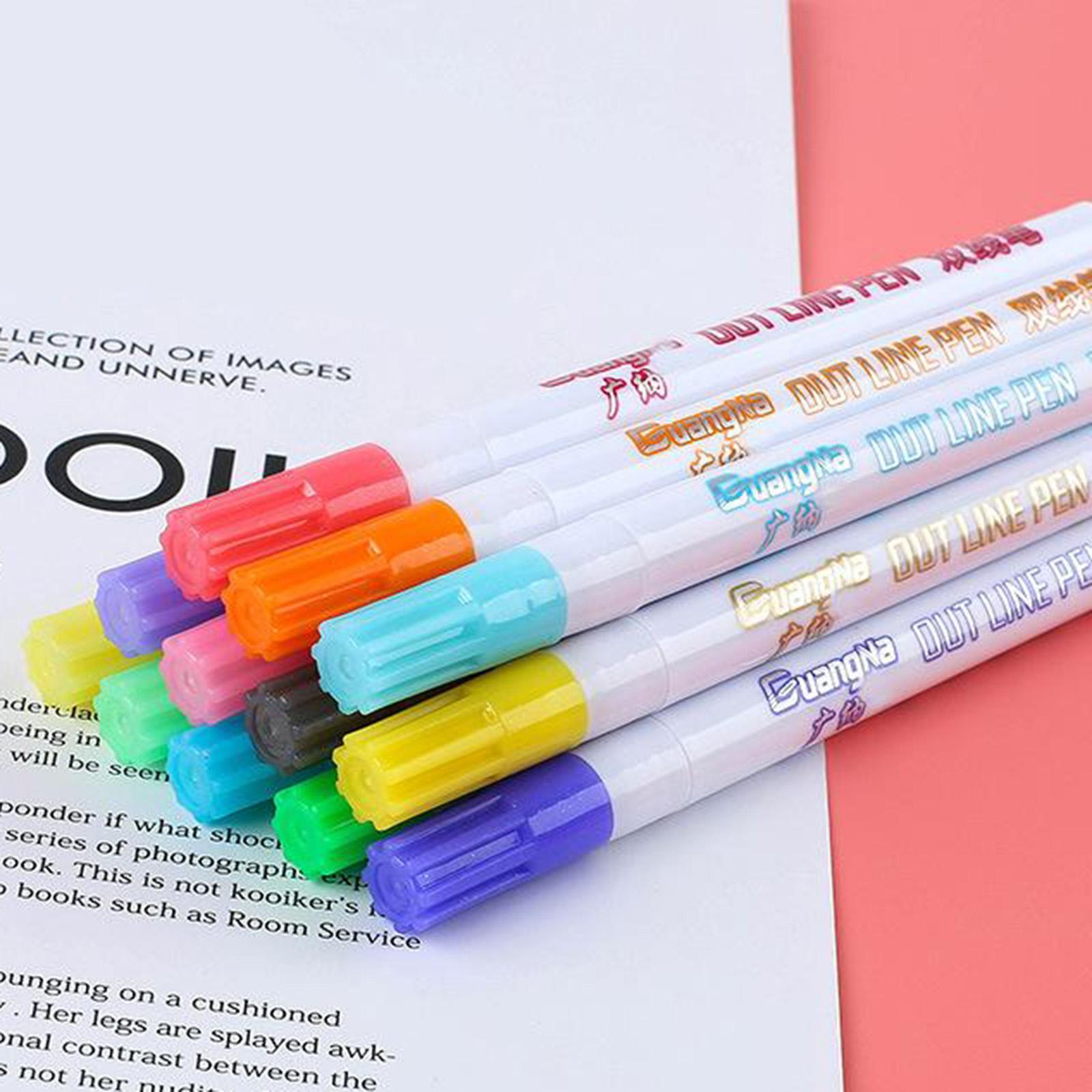 2.0mm Self Outline Metallic Markers 8 Colors Double Line Drawing Pen Craft DIY