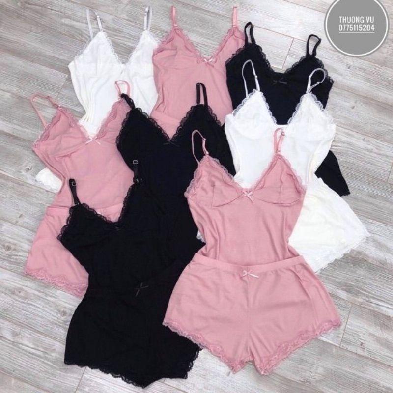 Sét bộ đồ cotton tăm 2 dây siêu gợi cảm