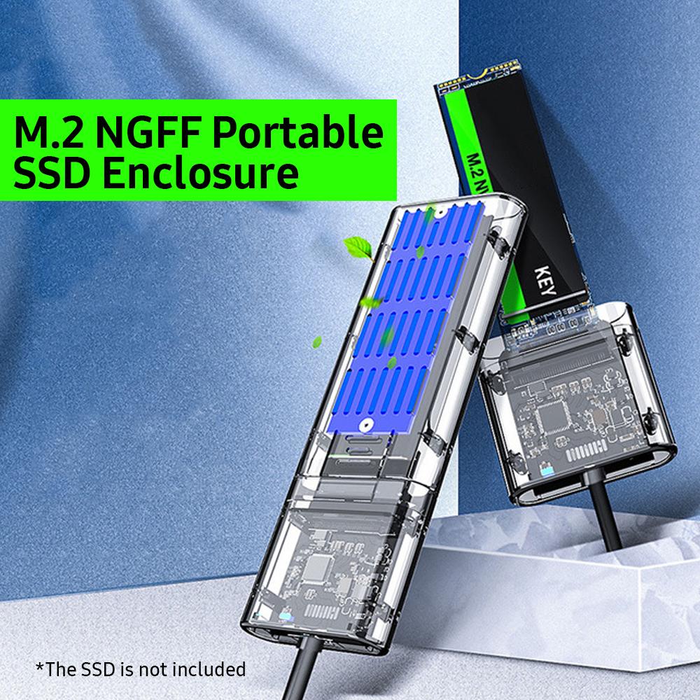 Hộp đựng ổ cứng USB3.0 Gen1 SATA SSD di động M.2 NGFF Hỗ trợ SATA B-KEY M.2 SSD - Trong suốt
