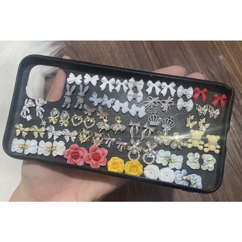 set 100 phụ kiện làm nail (hoa bột + đá hình + charm nhựa)