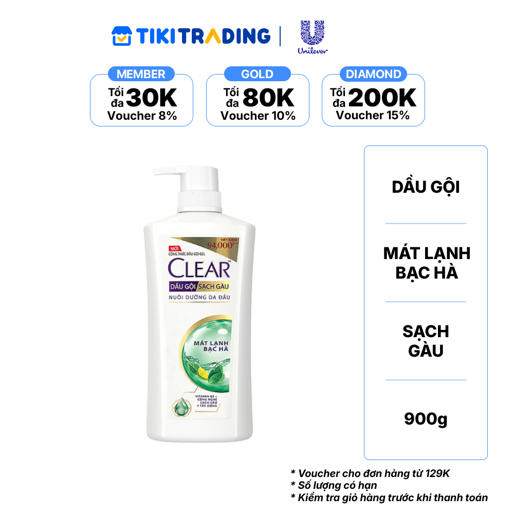 Dầu Gội Clear Mát Lạnh Bạc Hà 630g