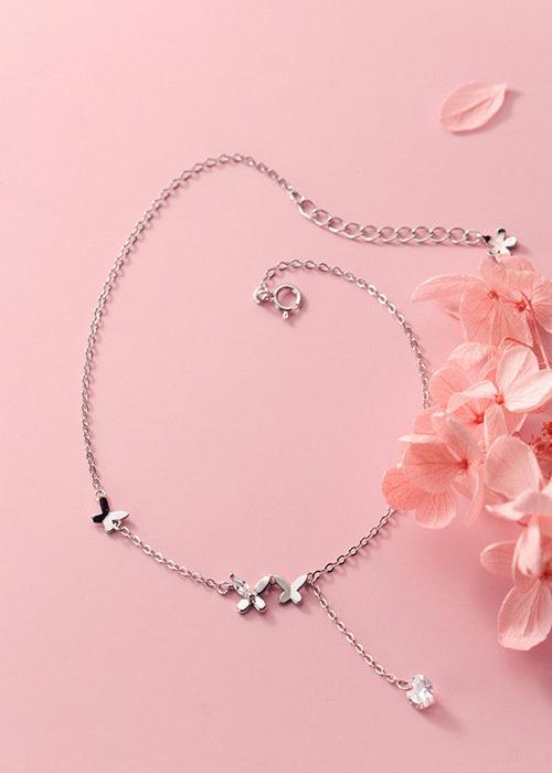 Lắc Chân Bạc Nữ cao cấp hình bướm dễ thương LCBN219 + Tặng hộp đựng lắc + Tặng khăn lau bạc