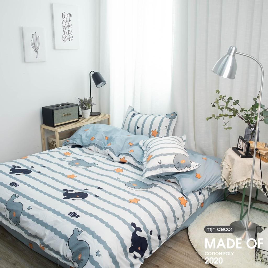 Bộ Chăn Ga Gối Cotton 3D Drap Giường Cá Voi - Ga Trải Giường Thiết Kế Mịn Decor