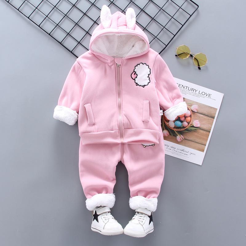 Thu Đông Cho Bé Phù Hợp Với Bé Trai Plus Nhung Dày Ấm 2 Bộ Bé Gái Hoạt Hình Dễ Thương Thịt Cừu Thường Ngày mũ Trùm Đầu Phù Hợp Với Quần Áo Cho Bé