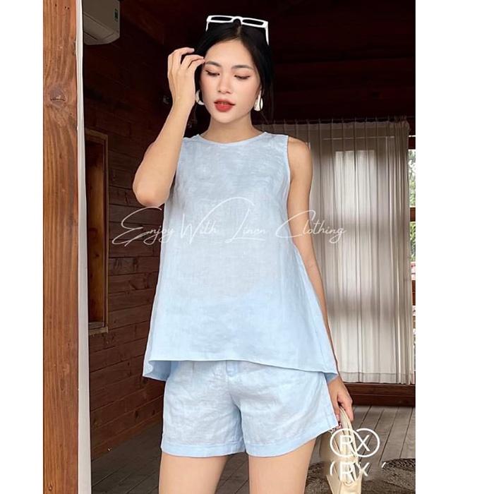 Bộ đồ linen sát nách dáng yếm trẻ trung, thời trang phong cách trẻ