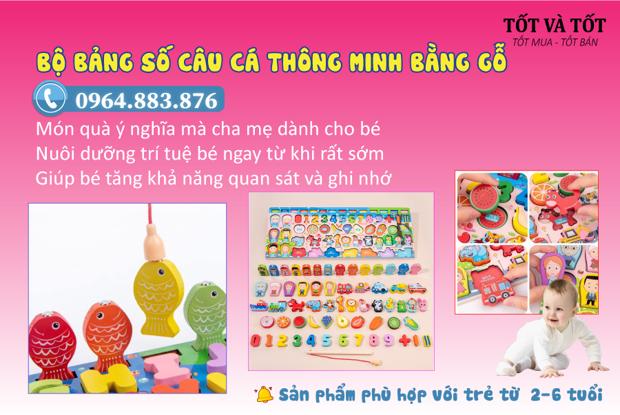 Bộ bảng số câu cá thông minh chất liệu gỗ