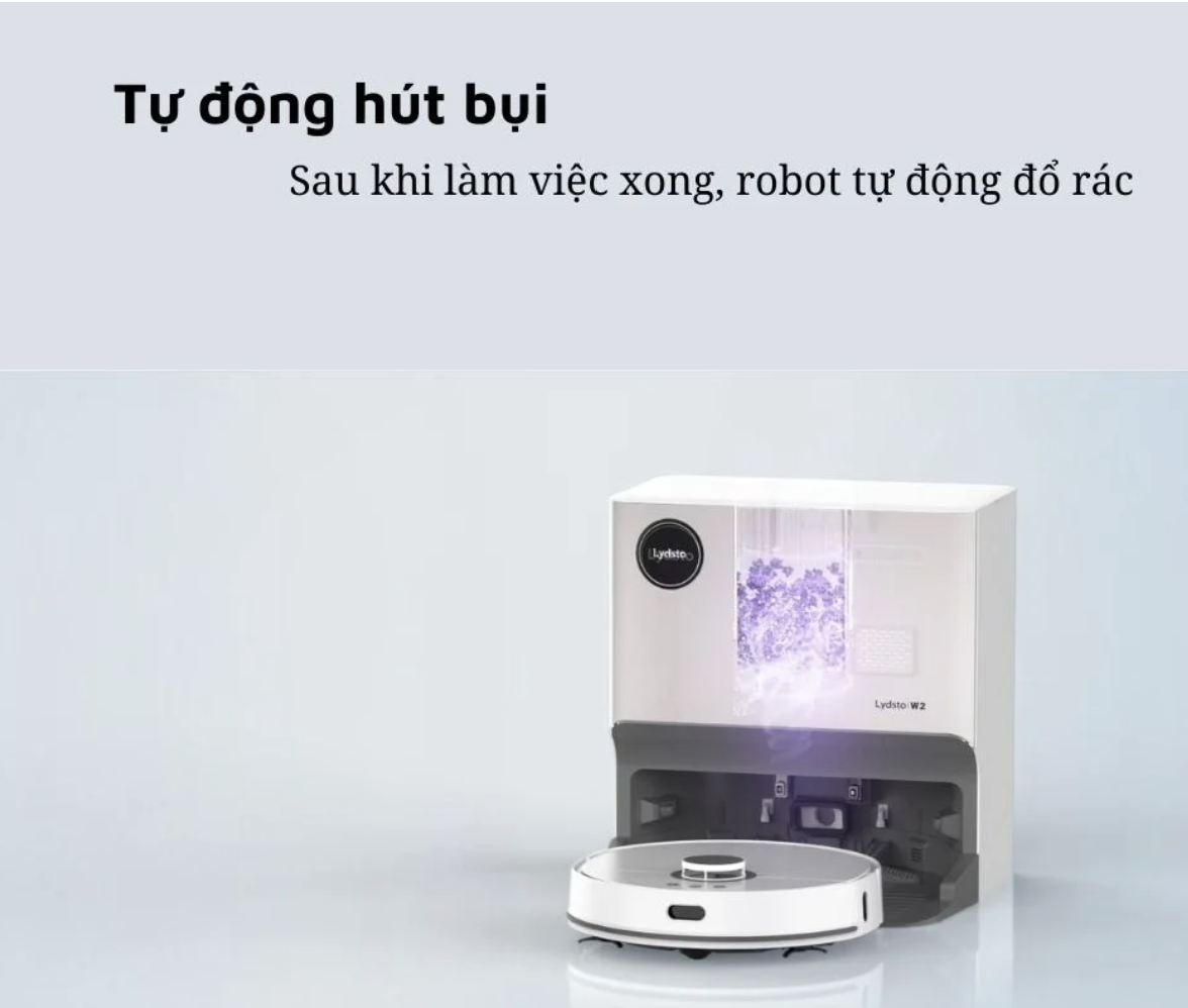 Robot Hút Bụi Lau Nhà Thông Minh XIAOMI Lydsto W2 Lite Tự Động Đổ Rác Giặt Sấy Khô Giẻ Lau Diệt Khuẩn Ozone Diện Tích Hoạt Động 200 m2 Lực Hút 5000 Pa Công Suất 50 W - Hàng Chính Hãng