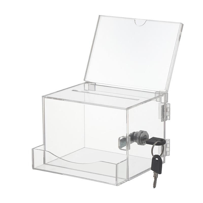 Hộp quyên góp acrylic, hộp quyên góp có thể bị khóa, hộp lưu trữ có thể khóa, hộp quyên góp có thể khóa Losbox làm bằng kính acrylic với khóa, hộp cạnh tranh để bình luận, phiếu bầu, quyên góp