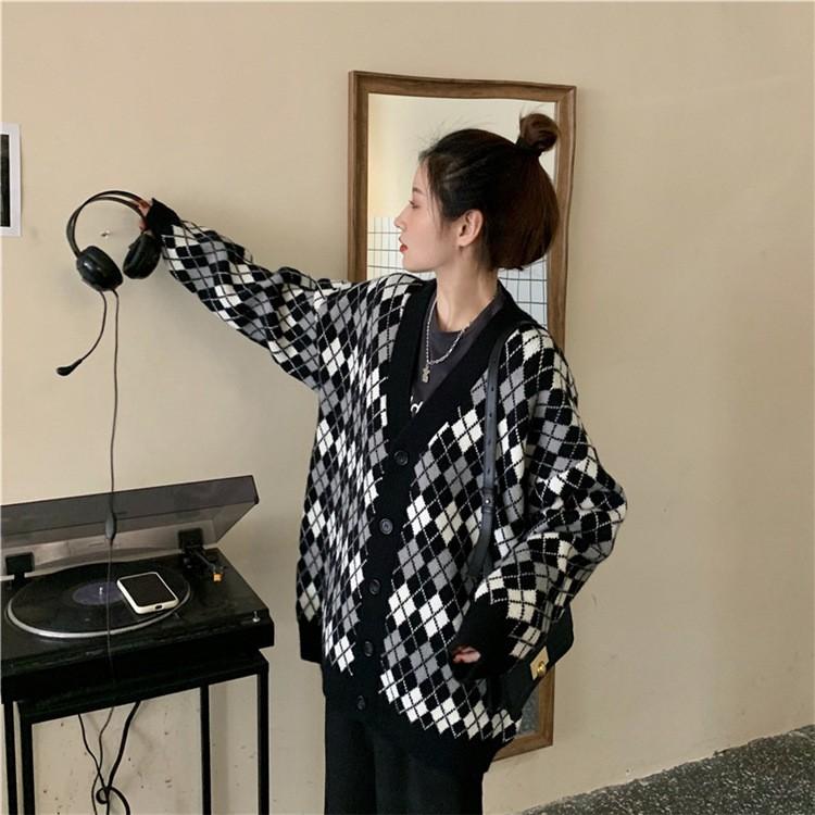 Áo Cardigan- Áo Khoác Len Nữ Kẻ Caro Dày Dặn Phong Cách Hàn Quốc Ulzzang Dễ Thương ACL01