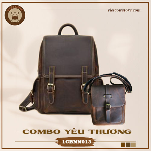 Combo Yêu Thương - Túi Đeo Chéo Và Túi Công Sở Da Bò Sáp _VietCow_1CBNN013
