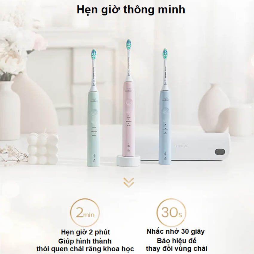 Bàn chải đánh răng điện rhương hiệu Hà Lan cao cấp Philips Sonicare Series 5200 HX3697 - 3 chế độ làm sạch - Hàng chính hãng