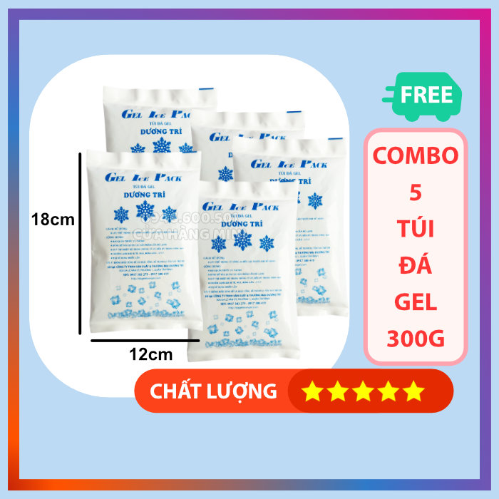 Combo 5 Túi Đá Gel (Đá Khô) 300g Giữ Lạnh Bảo Quản Thực Phẩm, Hải Sản, Socola