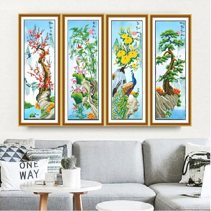 Tranh đá tứ quý tùng cúc trúc mai LV340 - kích thước: 136 * 90cm.