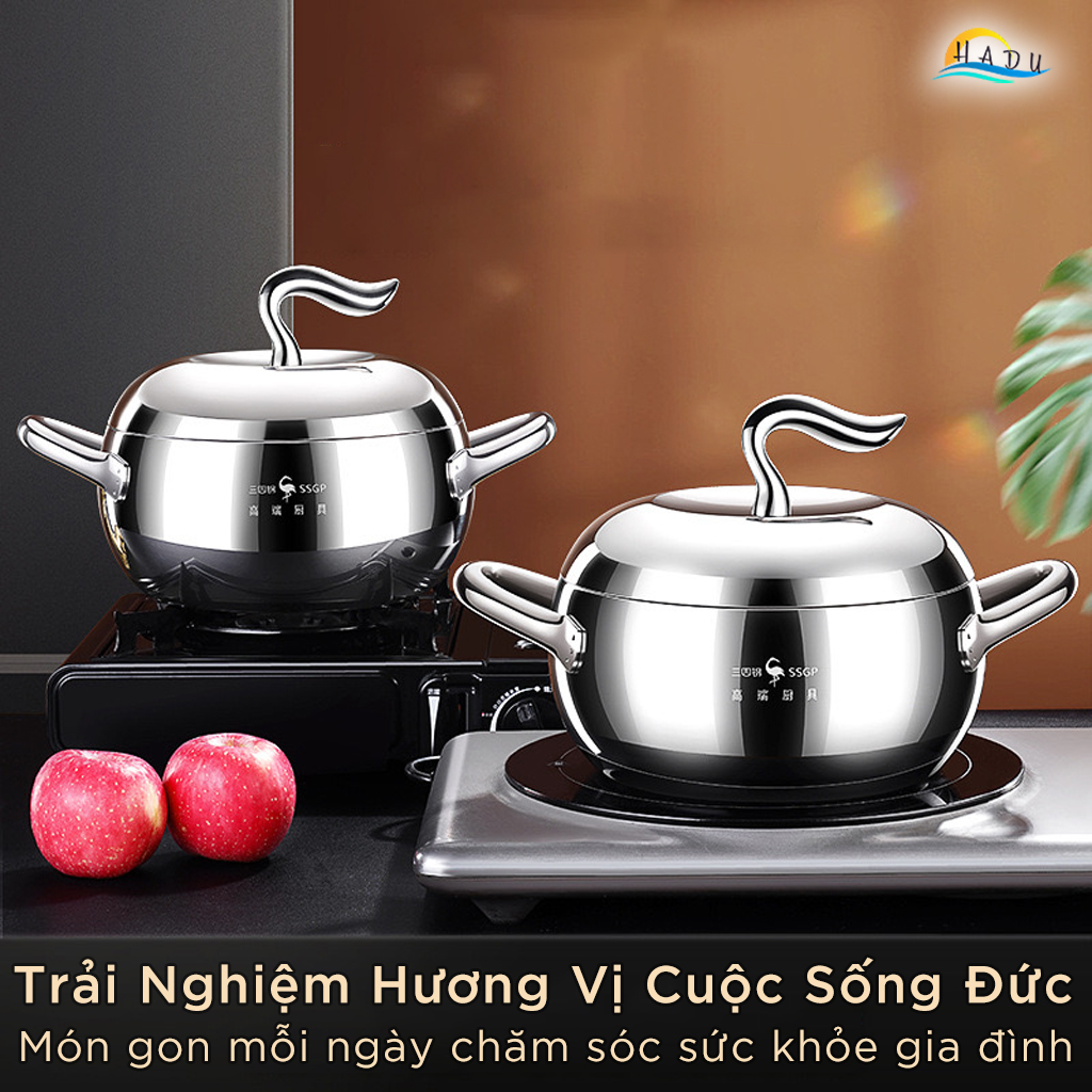Nồi Inox 316 Bếp Từ Cao Cấp 20cm 22cm 24cm Hình Quả Táo Đạt Chất Lượng LFGB Đức SSGP