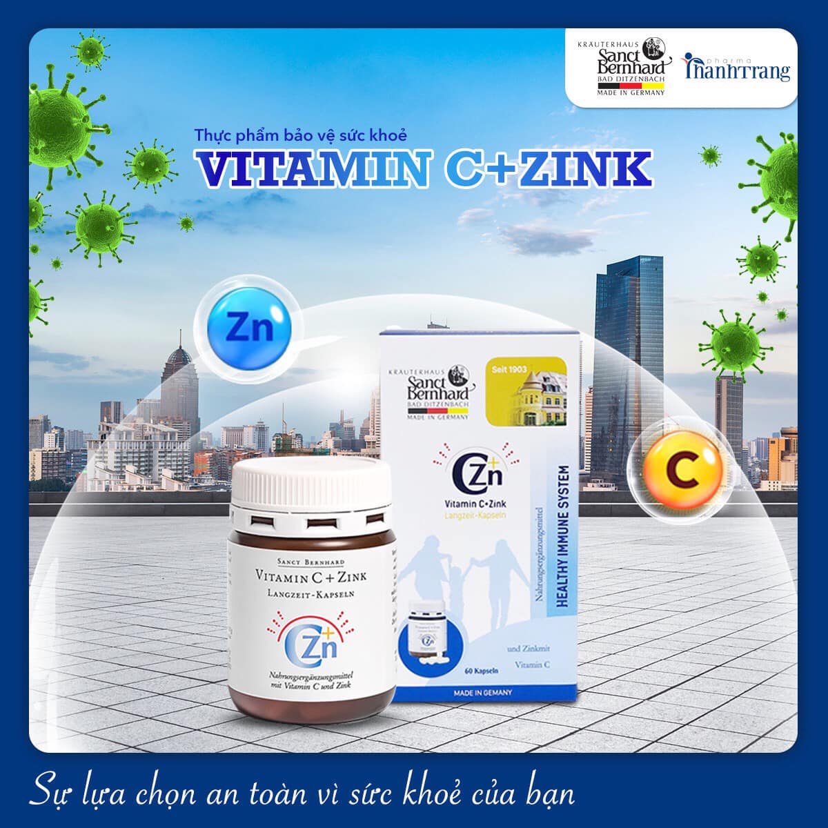 Viên uống bổ sung Vitamin C - Kẽm tăng cường hệ thống miễn dịch, mau lành sẹo, loại bỏ độc tố