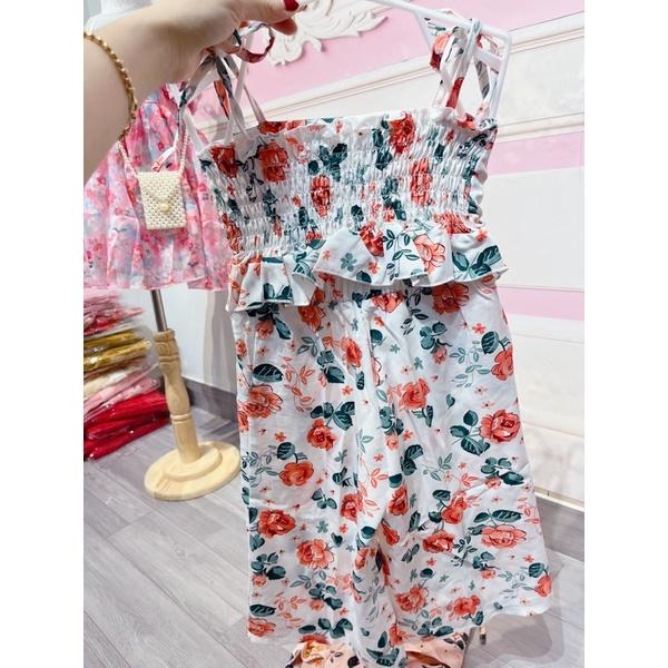 Set đồ bé gái, sét bé gái áo 2 dây hoa quần ống rộng VyVy Kids Fashion