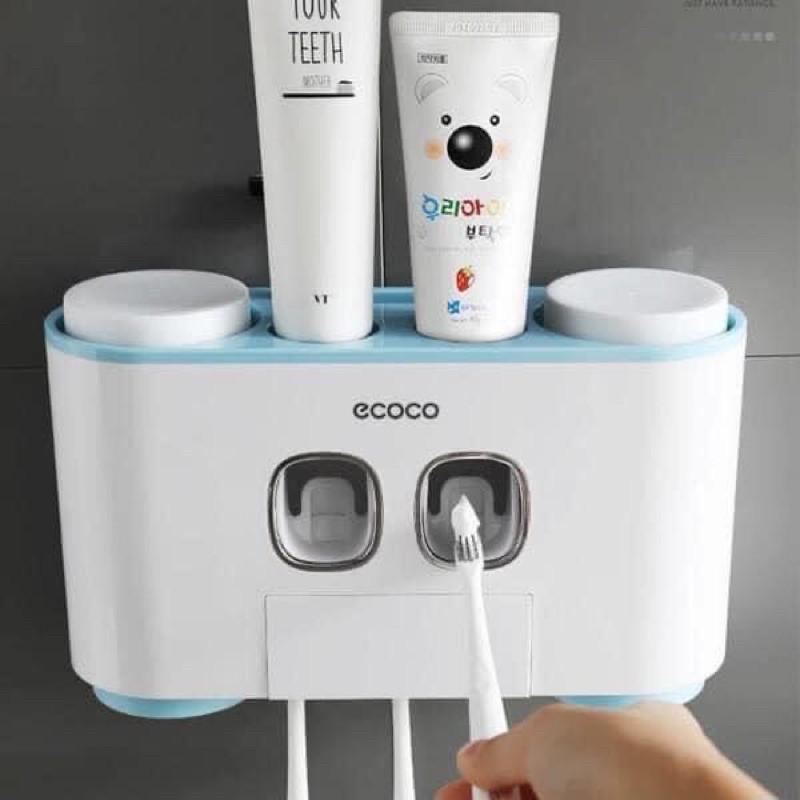 Kệ nhả kem đánh răng cao cấp 4 cốc, Kệ treo bàn chải đánh răng tích hợp đồ lấy kem thông minh để được 2 ly