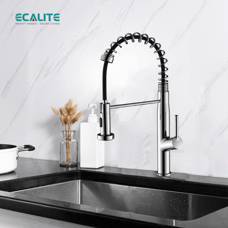 Vòi Rửa Chén Nóng Lạnh Pull-out Ecalite EF-K541C - Có Dây Rút - Điều Chỉnh Tia Nước - Đồng Mạ Chrome Cực Đẹp - Hàng Chính Hãng