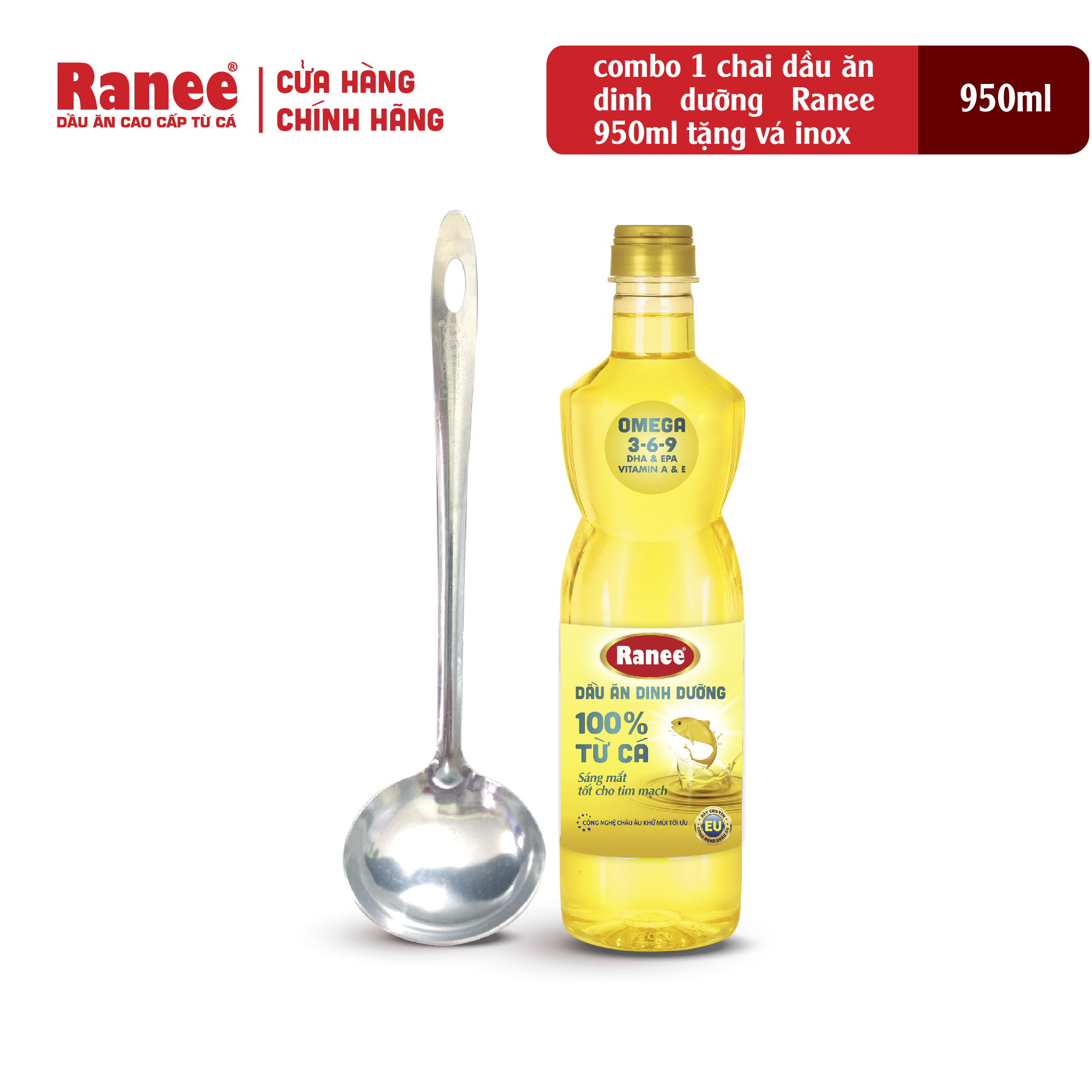 Hình ảnh Combo 1 chai dầu ăn dinh dưỡng Ranee 950ml tặng kèm vá inox