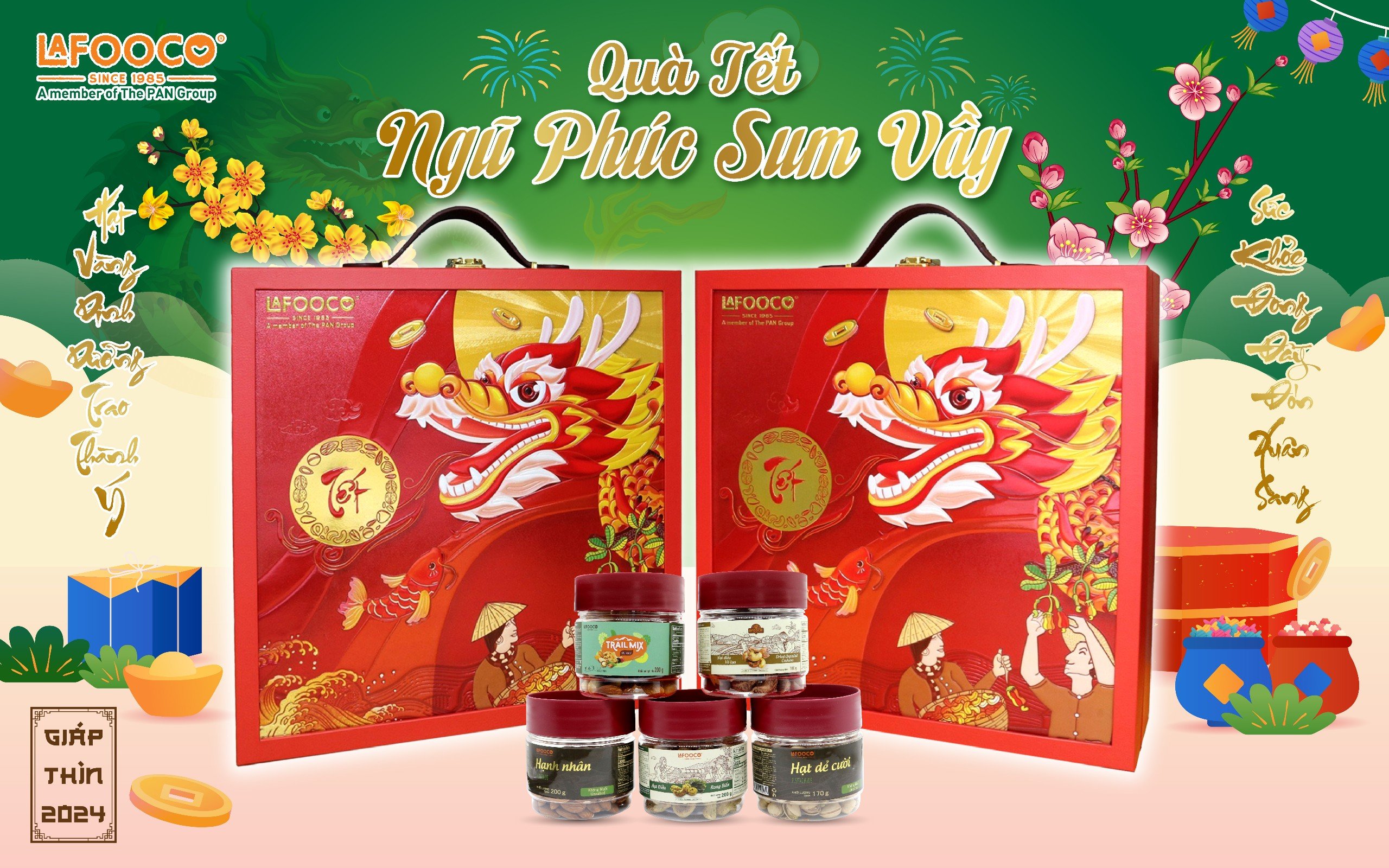 Hộp Quà Tết LAFOOCO - NGŨ PHÚC SUM VẦY - 5 Sản Phẩm Hạt Dinh Dưỡng